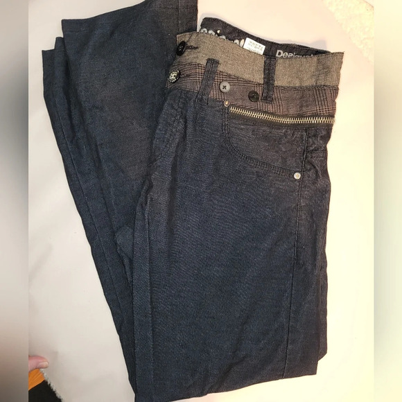 DESIGUAL The Happy Regular Fit Corduroy Pants Size 30 Zipper Plaid Skater Punk - Picture 4 of 10